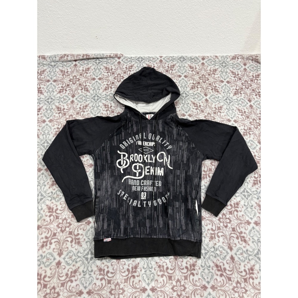 Fingerchips Brooklyn Denim Graphic Hoodie Black Gray Streetwear Pullover Mens S